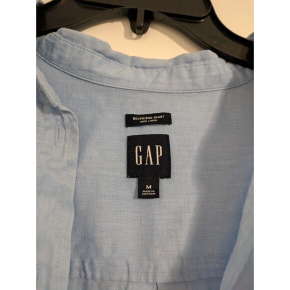 GAP women's 100% linen blue breathable spring summer boyfriend fit shirt M - Picture 2 of 8